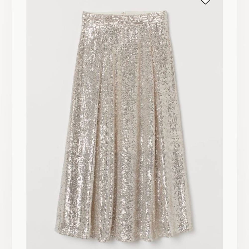 H&M Sparkling Gold A-Line Midi Skirt Size US 6